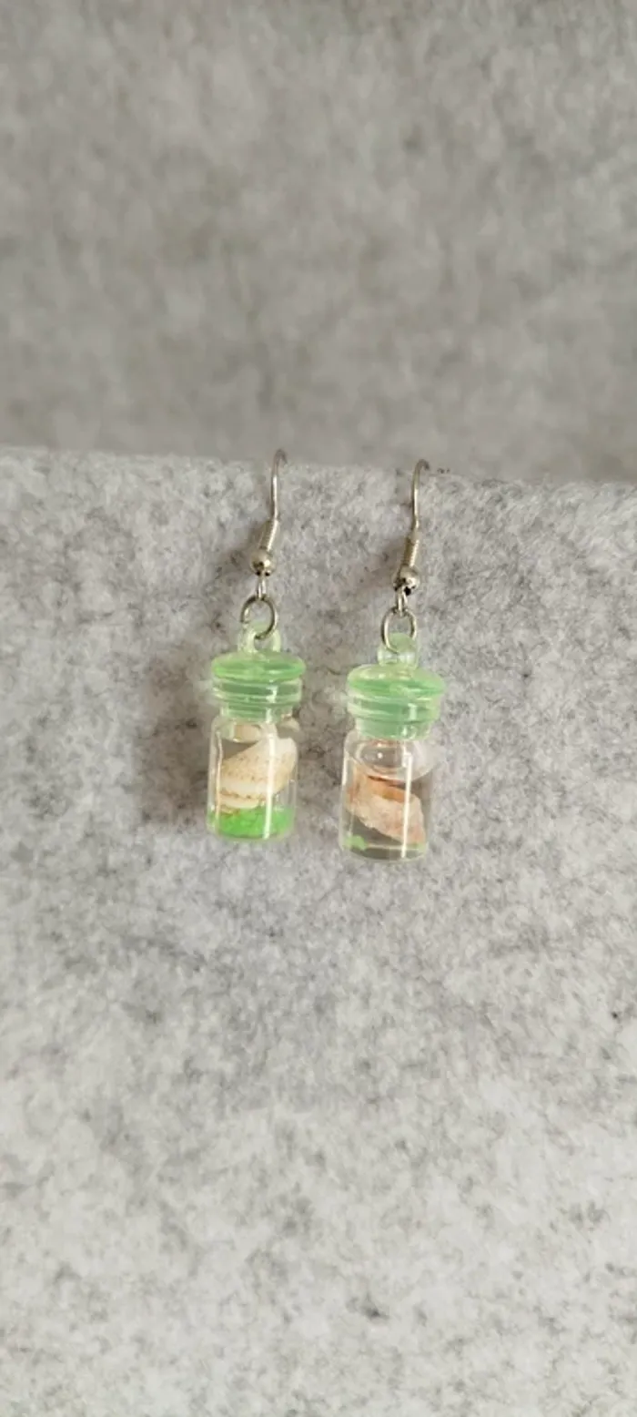 🍄 Boucles d’oreilles petit récipient ▪ coquillages ton vert