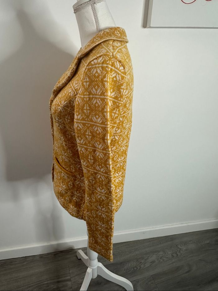Cardigan en laine vierge jaune et blanc Madeleine T40 L - photo numéro 4