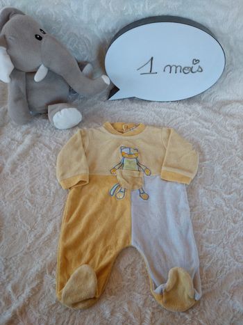 Pyjama grenouillère velours Garçon 1 mois Chat Kimbaloo