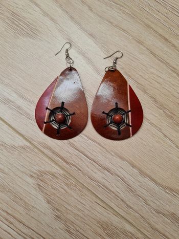 Boucles d'oreilles chilienne bois tissu perle