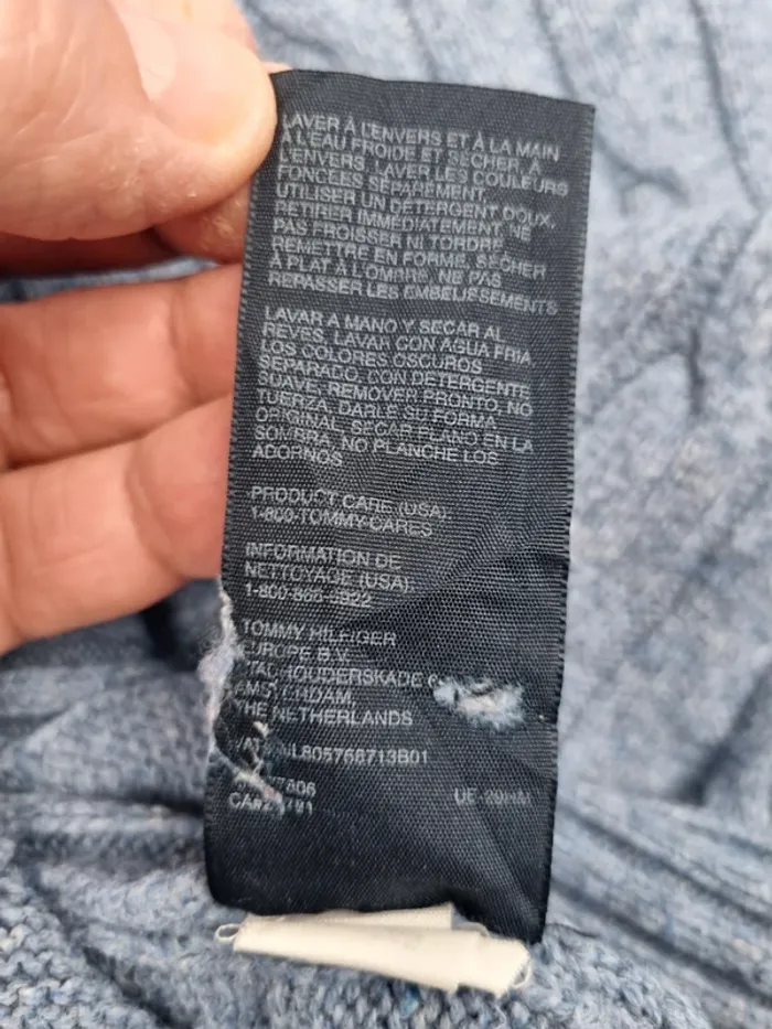 Pull torsadé col châle Tommy Hilfiger – Bleu clair – Taille L Hommes (mesures en photos) - photo numéro 8