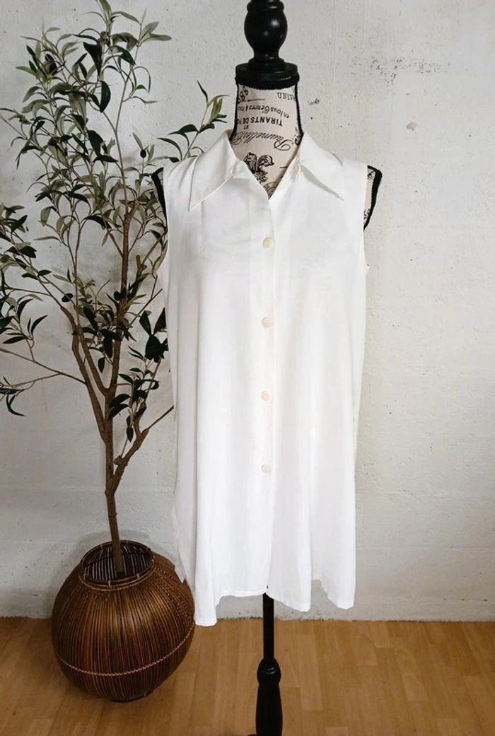 👚 Chemise longue sans manches blanche – Taille 38/40 – Très bon état - photo numéro 8