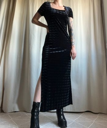 Sublime robe longue velours motifs abstraits Goth Vampire vintage made in France 90s - Taille M/L