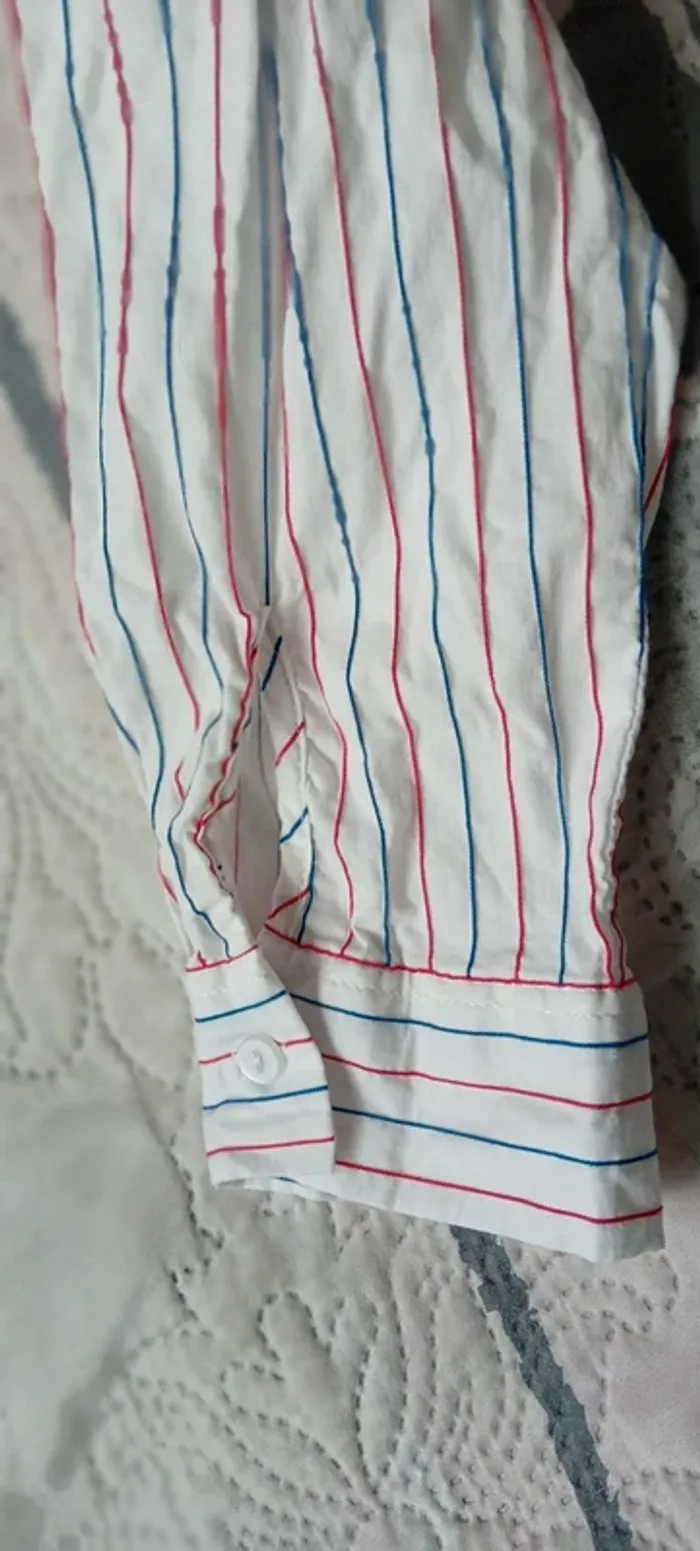 Chemise longue manches longues avec rayures bleu blanc rouge blanche femme 44 phildar - photo numéro 14