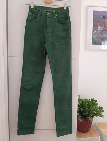 Jean vintage taille haute vert bouteille