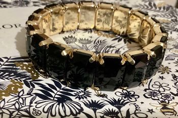 Bracelet large réglable élastique pavés multi facettes noir