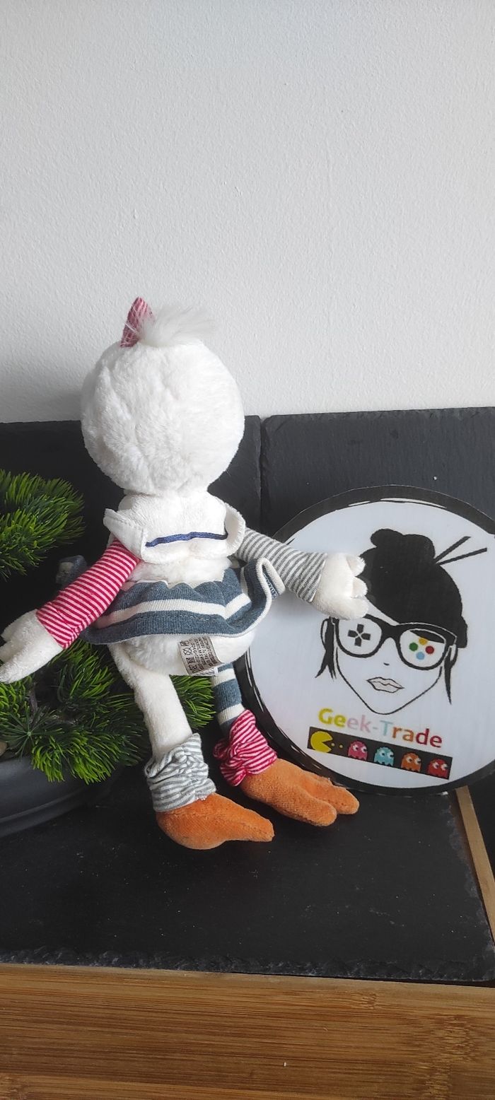 Peluche doudou cigogne oiseau Bukowski blanc bleu vert rouge rayé 30 cm Oiseau - photo numéro 2