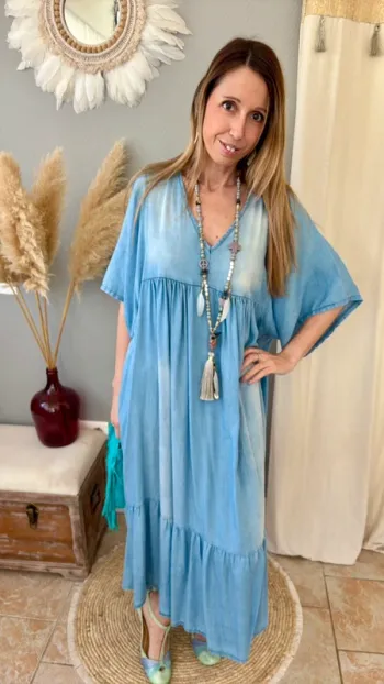 Robe longue jean bohème maxi confort et grande taille