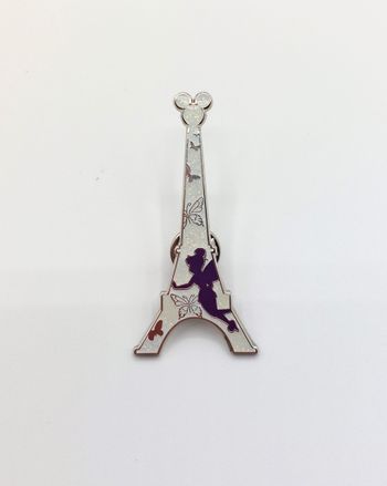 Pin's Fée clochette Disneyland Paris tour Eiffel Tinkerbell blanc paillettes violet collection 2014