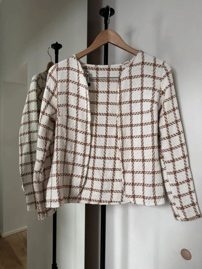 Veste cardigan ouvert légère carreau