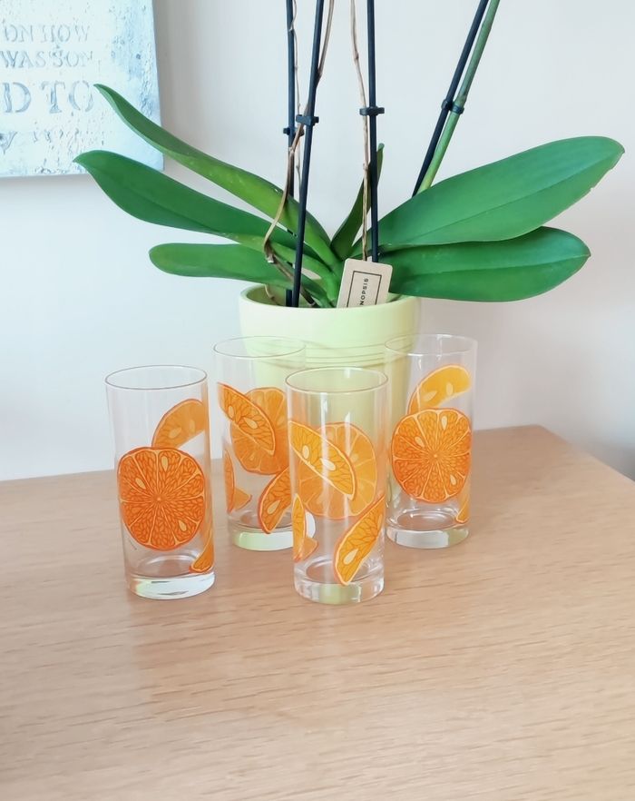 🍊 4 Grands verres motif orange 🍊