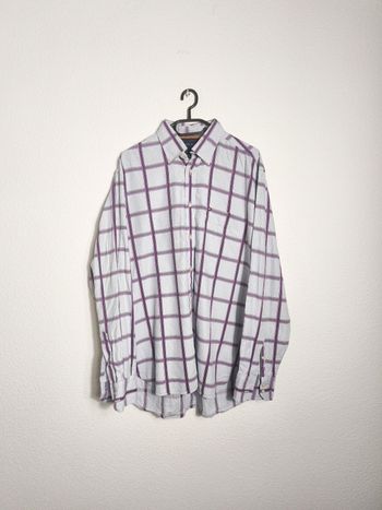 👔 Chemise homme à carreaux Tommy Hilfiger – Blanc, bleu & violet – Taille M – Très bon état