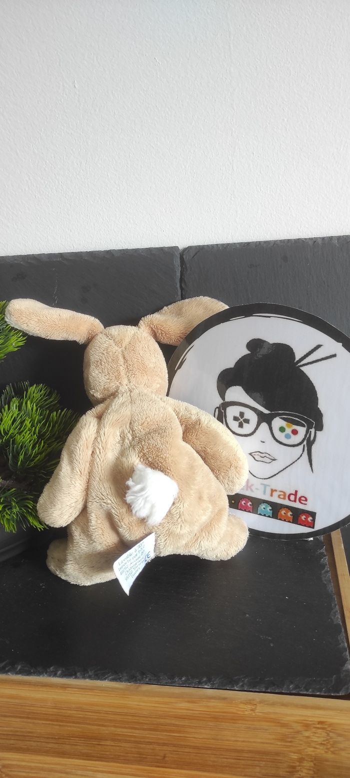 Doudou lapin beige marron clair Doudou et Compagnie 20 cm bille blanc clair ancien - photo numéro 2