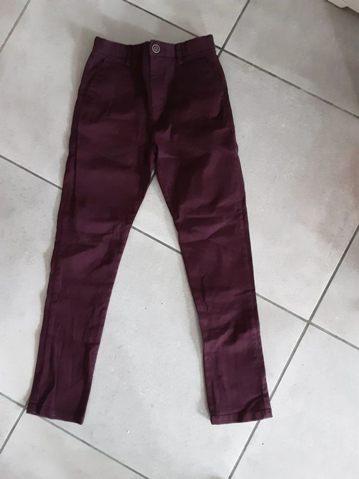 Pantalon jeans habillé bordeaux ajustable T. 10 ans - photo numéro 2