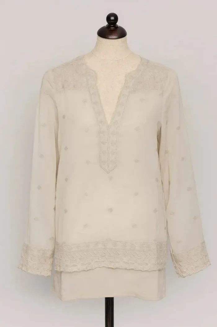 Tunique manche longue voile semi transparente beige Vero Moda Taille S - photo numéro 2