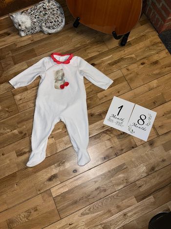 Pyjama velours blanc très bon état motif petit chat obaibi 18 mois/81cm