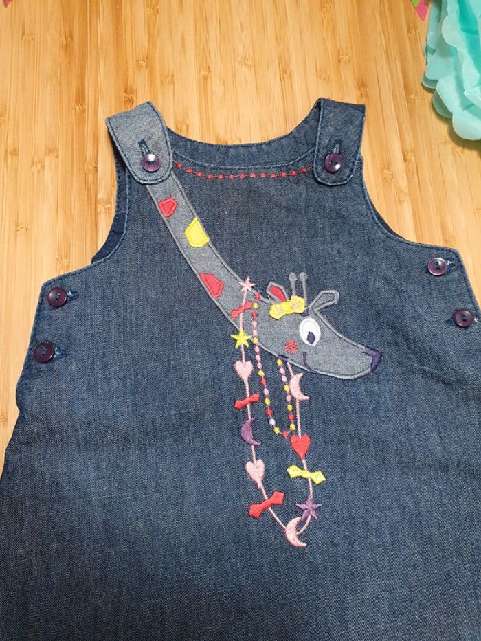 Robe en jean denim DPAM Du Pareil Au Même 6 mois 67 cm Brodé girafe 🦒 - photo numéro 2