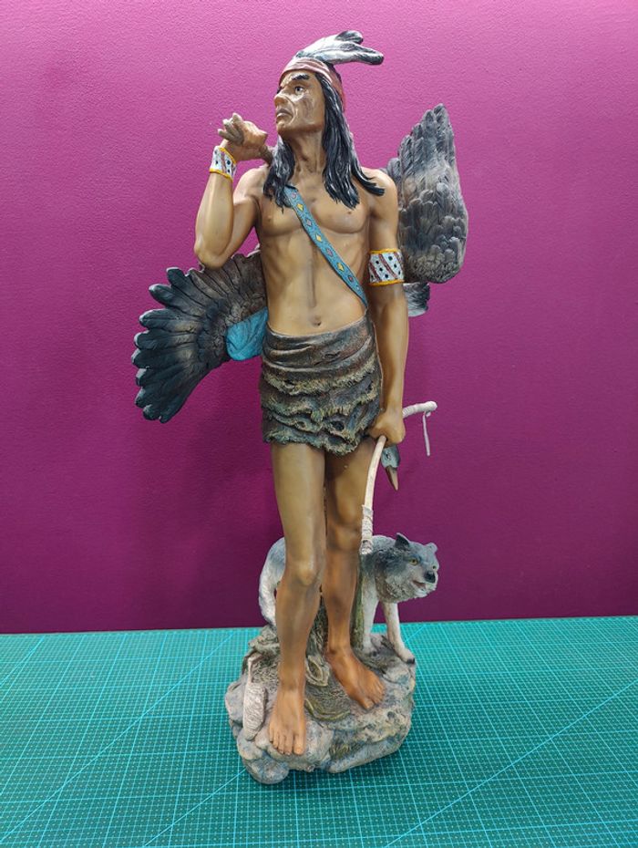 Native American Indien Figurine avec loup 62 cm - photo numéro 2
