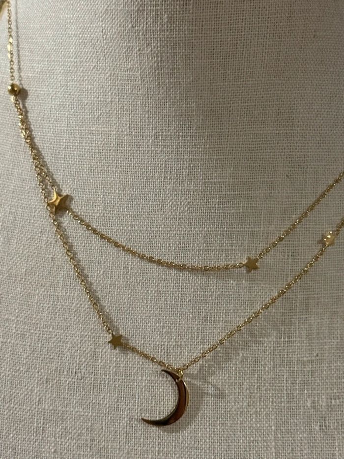 Collier 2 rangs réglable lune étoile acier inoxydable or neuf - photo numéro 2