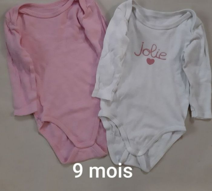 Lot de 2 bodies manches longues fille - 9 mois