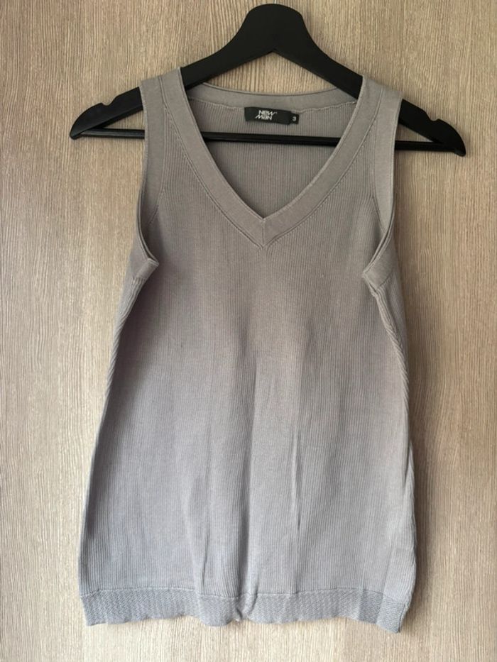 Sublime top Vintage gris perle 100% coton - New Man - T40/42 - photo numéro 3