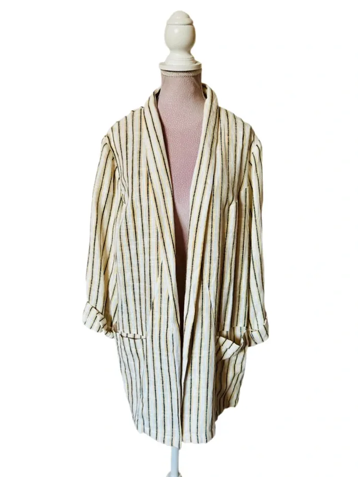 🍃Veste en lin neuve T.42 à rayures fines Grain de Malice casual chic linen striped open blazer🍃 - photo numéro 9