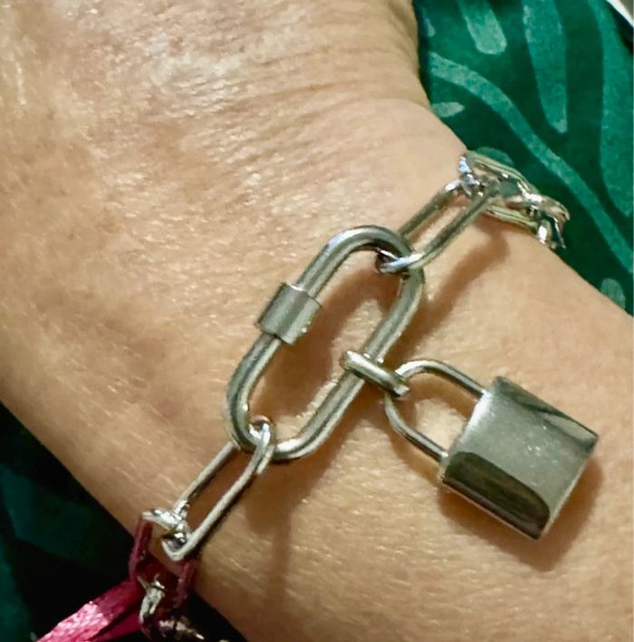 Bracelet mailles larges épaisses mousqueton cadenas acier inoxydable argent - photo numéro 2