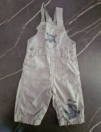 Salopette rayée  dpam gris et blanc 6 mois