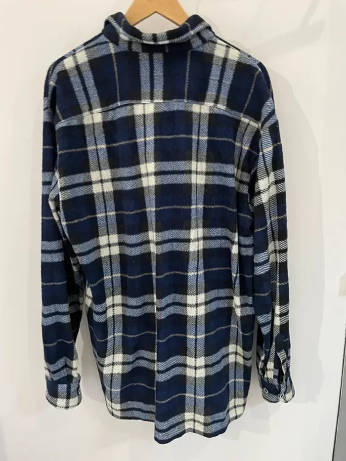 Lumberjack Flannel Plaid Polaire shirt chemise blue white black Mens XXL - photo numéro 8
