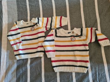 2 Pulls. 12 mois. Terre de marins. Blanc,  bleu,  rouge,  jaune. 