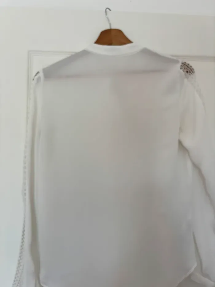 Chemisier fluide détails dentelle blanc crème Mango Taille XS - photo numéro 3