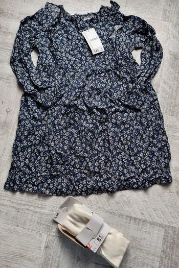 Robe manches longues fleuries et collant neuf
