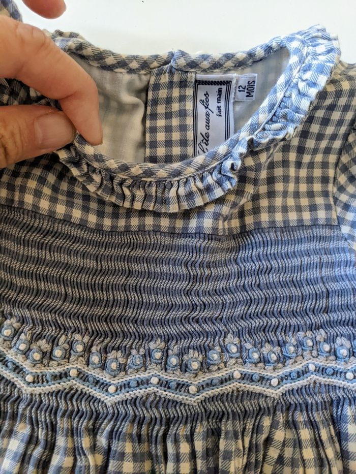 Robe vichy bleu clair à carreaux 12 mois 74 cm l Île Aux Fées Fait main - photo numéro 2