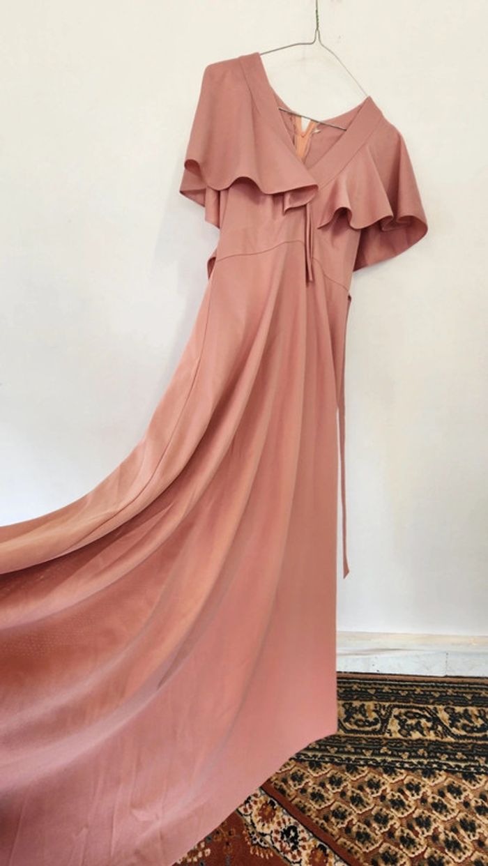 Jolie robe de cérémonie vintage 70's 80's rose pastel a volants - photo numéro 9