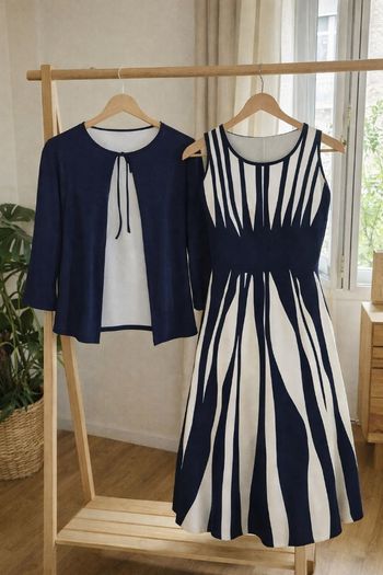 Ensemble élégant comprenant une robe à motif géométrique, une veste d'extérieur de vacances stylée, un débardeur, parfait pour un look confortable et décontracté au printemps et en automne.taille XXL