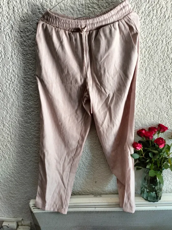 Pantalon beige rose tissé à élastique taille s - photo numéro 2