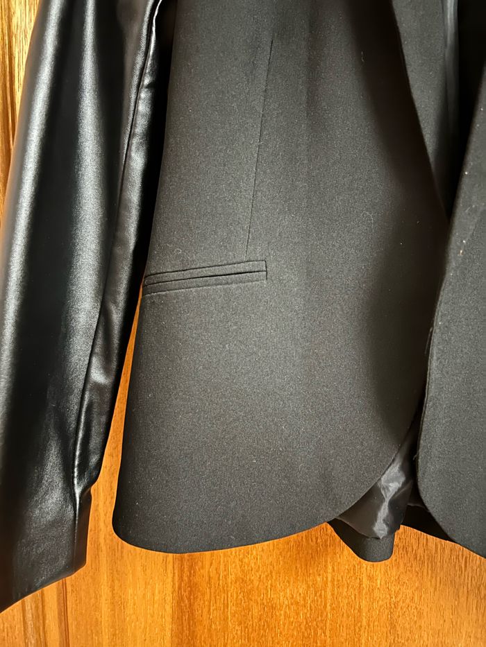 Blazer noir bi-matière - photo numéro 2