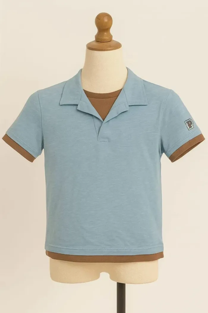 Tee shirt manche courte bleu clair marron Poivre Blanc Taille 10 ans - photo numéro 2