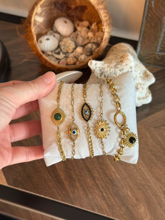 Bracelet divers au choix, doré en acier inoxydable pendentif œil de protection - photo numéro 3