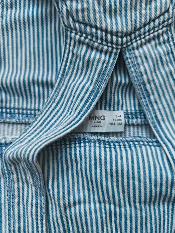 Salopette short rayée bleu clair – Mango Kids – Taille 3-4 ans - photo numéro 3