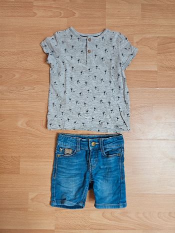 Ensemble short jean tee-shirt gris palmier 3 ans