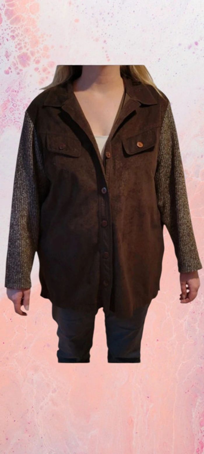 Veste bi matière marron femme taille XXL - photo numéro 2