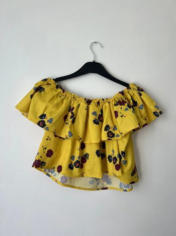 Top, jaune, épaule, dénudée