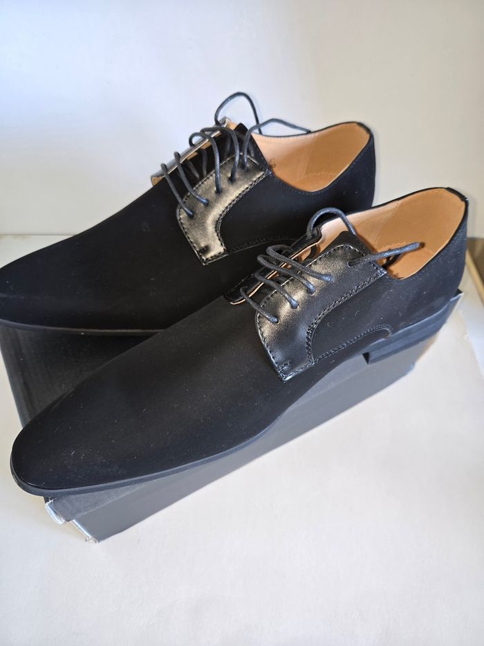 Chaussure derbie  noir daim uomo design  neuve - photo numéro 5