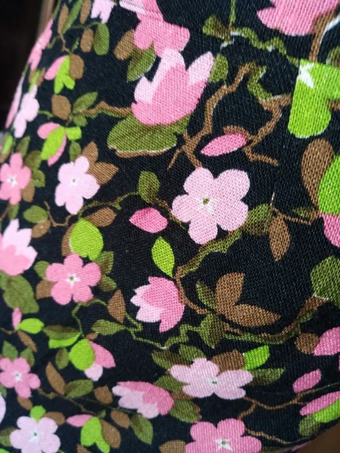 Jupe skirt longue crayon droite fleurs flower vintage rétro printemps été noire rose - photo numéro 2