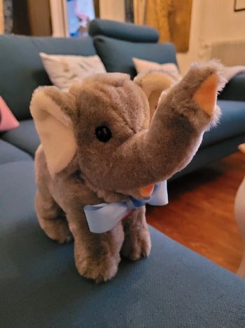 RARE Peluche Éléphant Steiff 28cm gris ancien noeud papillon étiquette jaune collection doudou