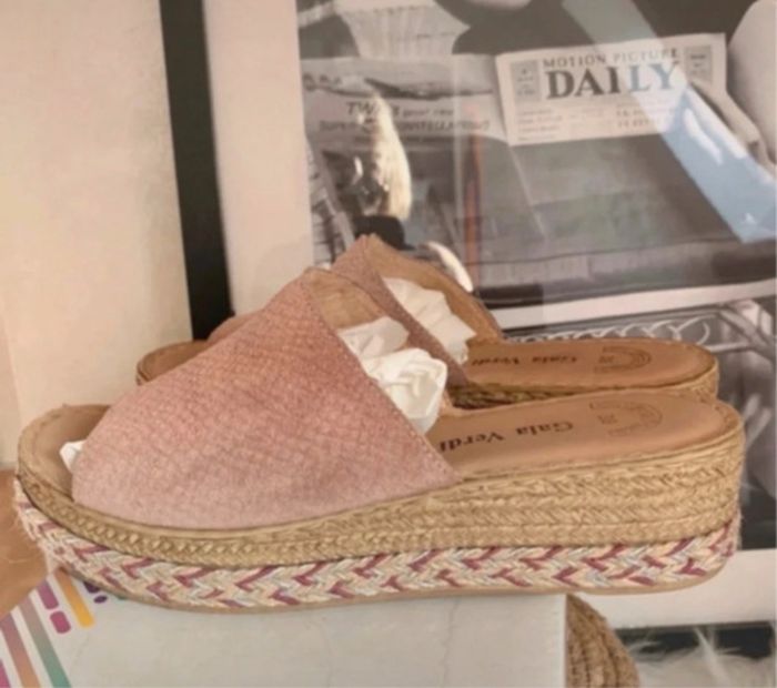 Mules sandales corde cuir véritable daim pointure 39 - photo numéro 1