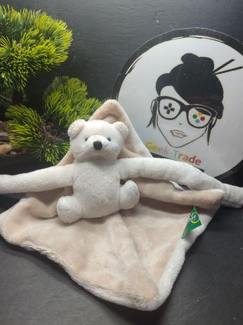 Doudou plat ours blanc grands bras weezbee BNP Paribas beige marron Peluche 3768