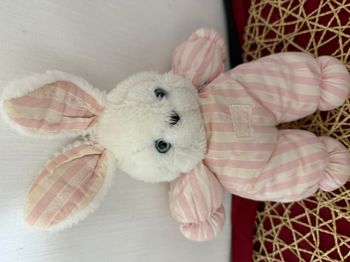 Doudou Peluche Tartine Et Chocolat Lapin Blanc Rayé
