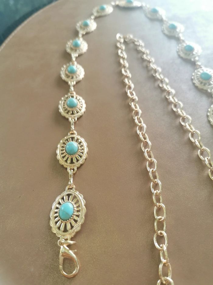 Ceinture Métal femme dorée et bleu turquoise - photo numéro 2